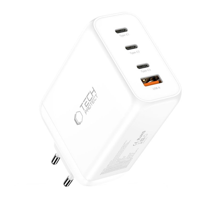 Ładowarka sieciowa Tech-Protect NC240W-GAN, 240W, 5A, 1 x USB-A - 3 x USB-C, Biała