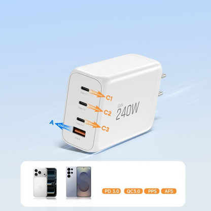 Ładowarka sieciowa Tech-Protect NC240W-GAN, 240W, 5A, 1 x USB-A - 3 x USB-C, Biała