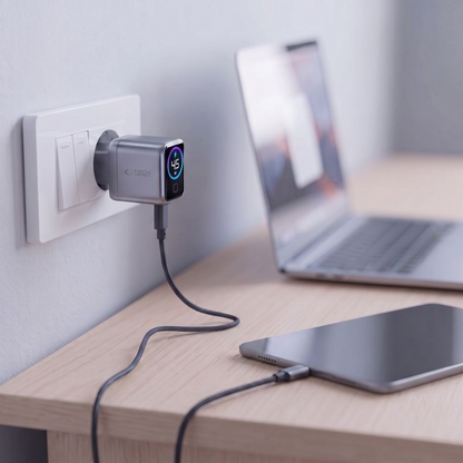 Tech-Protect NC45W Display Wall Charger, 45W, 3A, 1 x USB-C, Gray