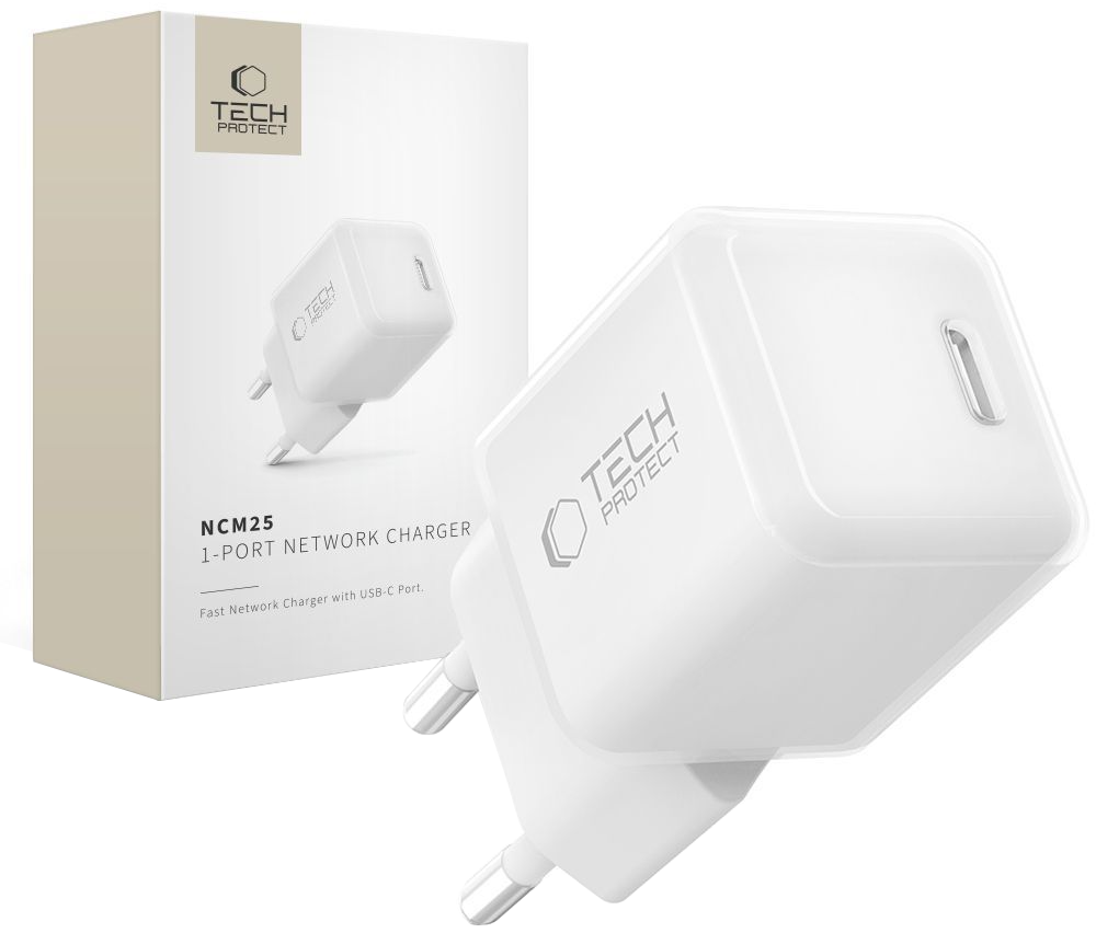 Ładowarka sieciowa Tech-Protect NCM25, 25W, 3A, 1 x USB-C, Biała
