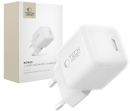 Ładowarka sieciowa Tech-Protect NCM25, 25W, 3A, 1 x USB-C, Biała