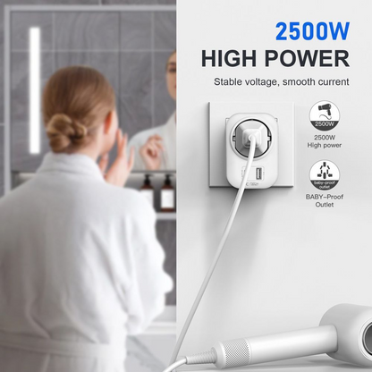 Ładowarka sieciowa Tech-Protect TA100 Travel US, 20W, 3A, 1 x Schuko - 1 x USB-A - 1 x USB-C, Biała