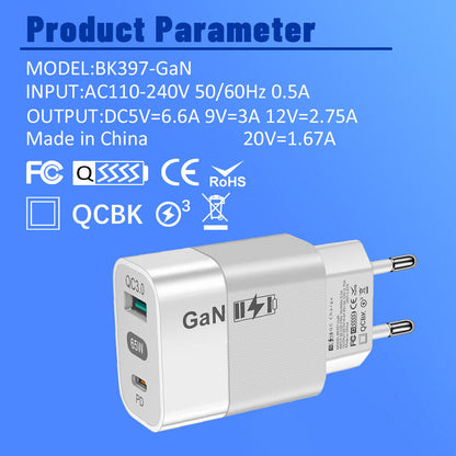 Ładowarka sieciowa Techsuit CHPD131, 65W, 3.25A, 1 x USB-A - 1 x USB-C, Biała