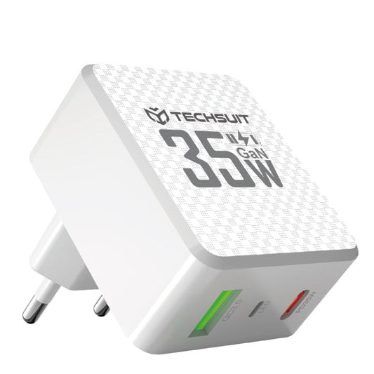 Ładowarka sieciowa Techsuit CHPD173 Tiny, 35W, 3A, 1 x USB-A - 1 x USB-C, Biała