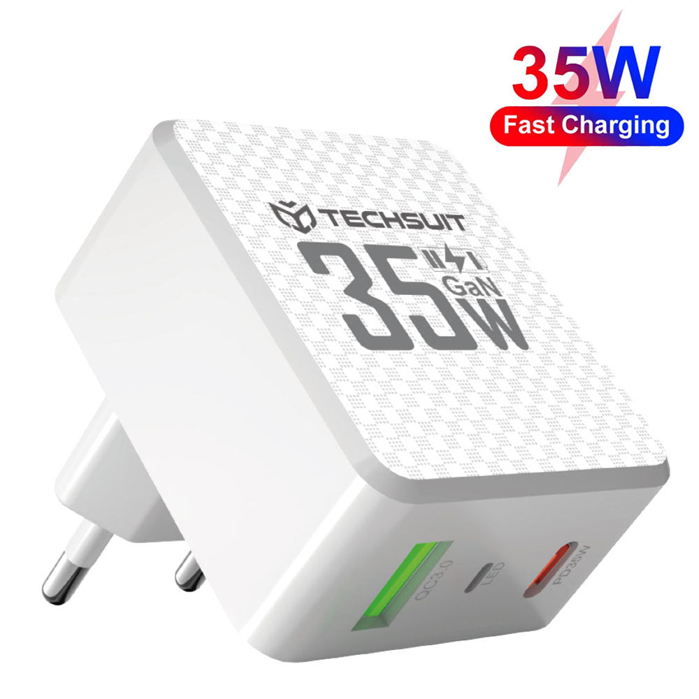 Ładowarka sieciowa Techsuit CHPD173 Tiny, 35W, 3A, 1 x USB-A - 1 x USB-C, Biała