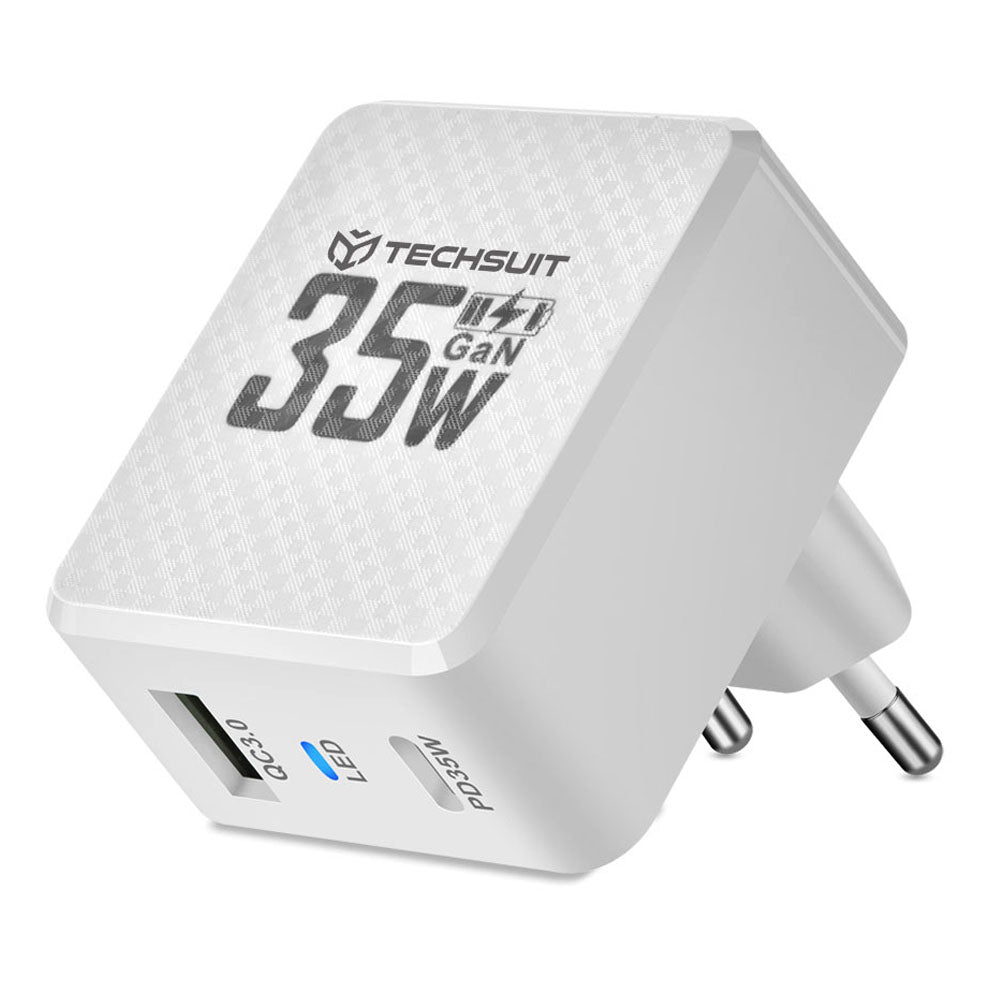 Ładowarka sieciowa Techsuit CHPD173 Tiny, 35W, 3A, 1 x USB-A - 1 x USB-C, Biała