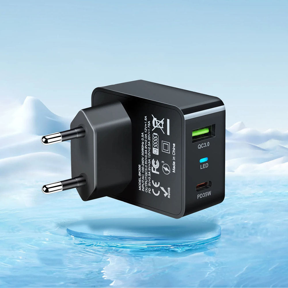 Ładowarka sieciowa Techsuit CHPD173 Tiny, 35W, 3A, 1 x USB-A - 1 x USB-C, Biała