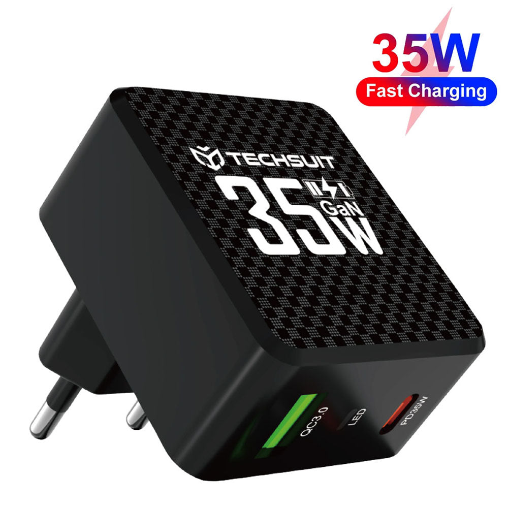 Ładowarka sieciowa Techsuit CHPD173 Tiny, 35W, 3A, 1 x USB-A - 1 x USB-C, Czarny