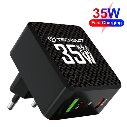 Ładowarka sieciowa Techsuit CHPD173 Tiny, 35W, 3A, 1 x USB-A - 1 x USB-C, Czarny