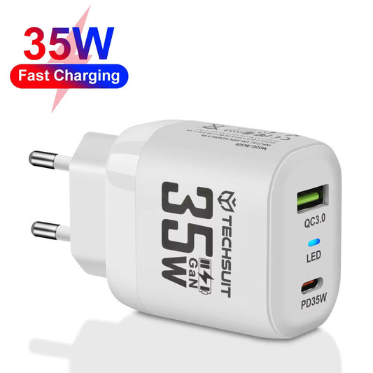 Ładowarka sieciowa Techsuit CHPD174, 35W, 3A, 1 x USB-A - 1 x USB-C, Biała