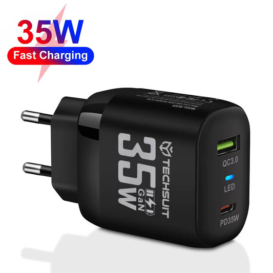 Techsuit CHPD174 Network Charger, 35W, 3A, 1 x USB-A - 1 x USB-C, Black