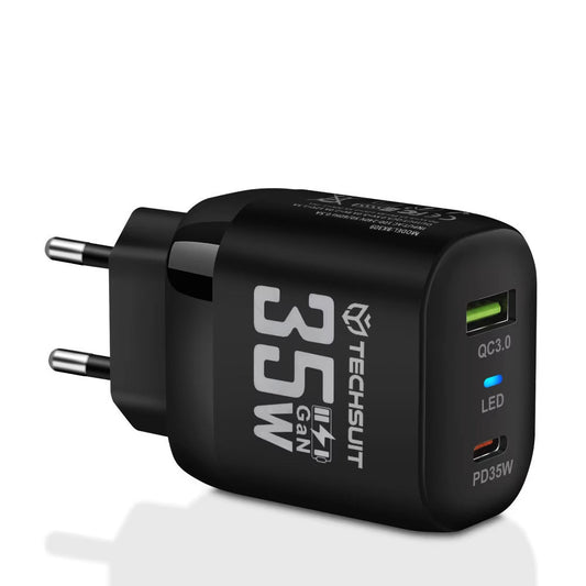 Ładowarka sieciowa Techsuit CHPD174, 35W, 3A, 1 x USB-A - 1 x USB-C, Czarny