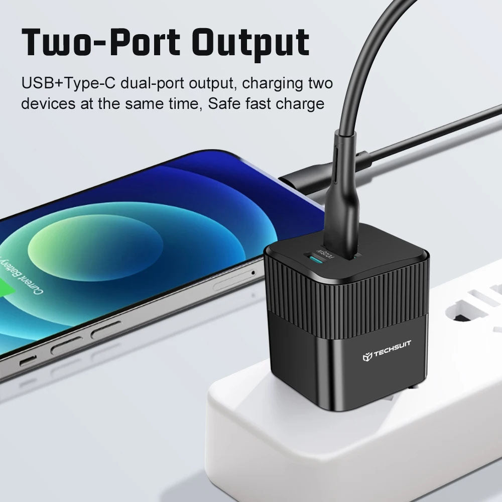 Ładowarka sieciowa Techsuit CHPD216 Tiny, 25W, 3A, 1 x USB-A - 1 x USB-C, Biała