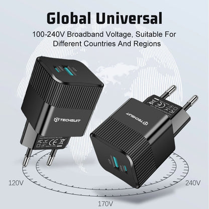 Ładowarka sieciowa Techsuit CHPD216 Tiny, 25W, 3A, 1 x USB-A - 1 x USB-C, Czarny