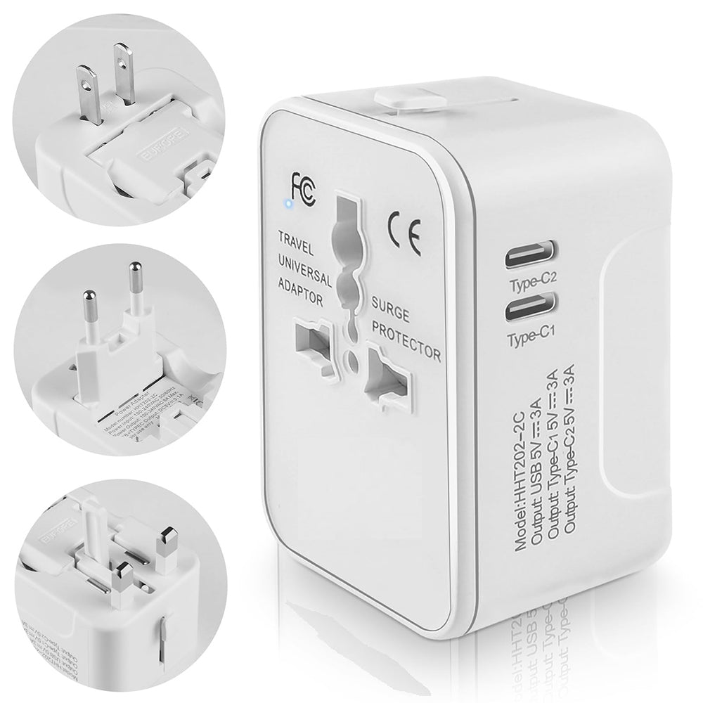Ładowarka sieciowa Techsuit HHT202-2C Travel, 15W, 3A, 2 x USB-C, Biała