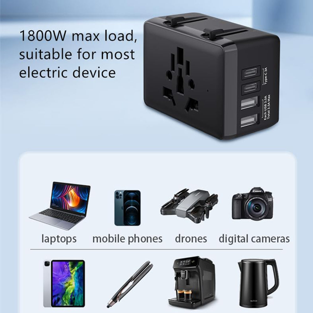 Ładowarka sieciowa Techsuit HHt204A Travel, 15W, 3A, 2 x USB-A - 2 x USB-C, Czarny