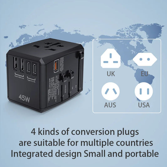 Ładowarka sieciowa Techsuit HHT905 Travel, 45W, 3A, 2 x USB-A - 2 x USB-C, Czarny