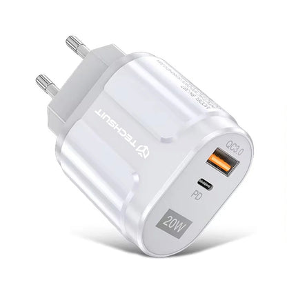 Ładowarka sieciowa Techsuit Premium, 20W, 3A, 1 x USB-A - 1 x USB-C, Biała
