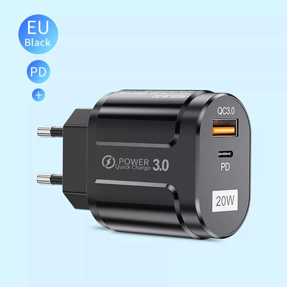 Ładowarka sieciowa Techsuit Premium, 20W, 3A, 1 x USB-A - 1 x USB-C, Czarny CHPD038