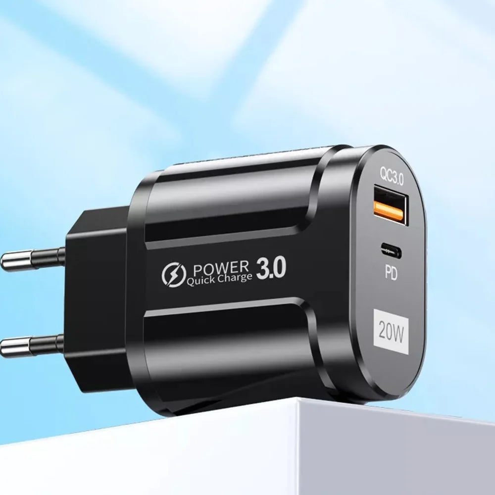 Ładowarka sieciowa Techsuit Premium, 20W, 3A, 1 x USB-A - 1 x USB-C, Czarny CHPD038