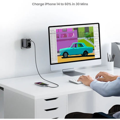 Ładowarka sieciowa UGREEN 15289 US, 30W, 3A, 2 x USB-A - 1 x USB-C - 1 x Schuko, Czarny