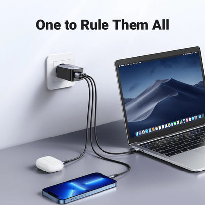 UGREEN CD244 Network Charger (10335), 65W, 3A, 1 x USB-A - 2 x USB-C, Gray