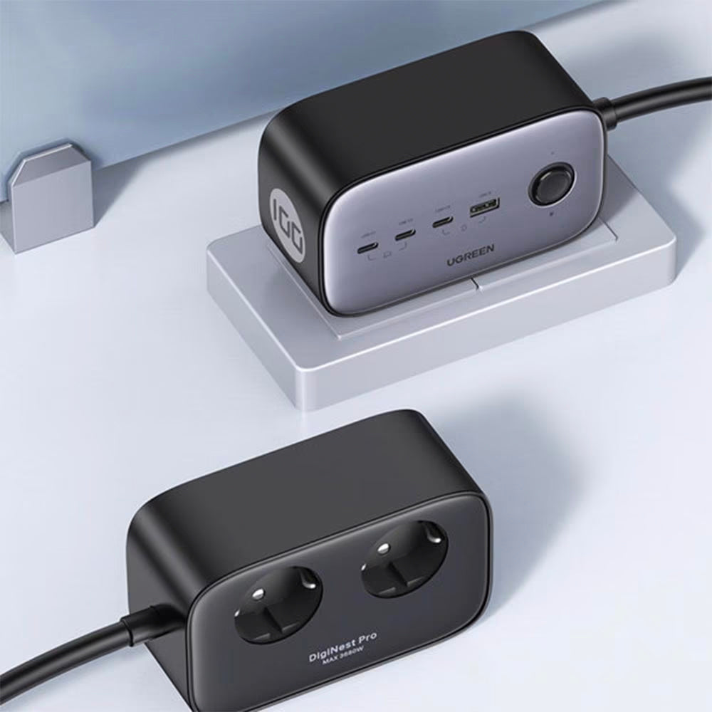 Przedłużacz UGREEN CD270, 2 x Schuko, Szary