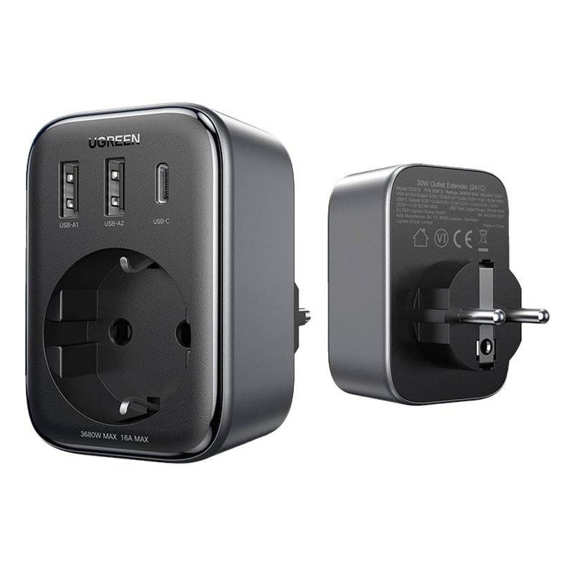 Ładowarka sieciowa UGREEN CD314, 30W, 3A, 2 x USB-A - 1 x USB-C - 1 x Schuko, czarna 