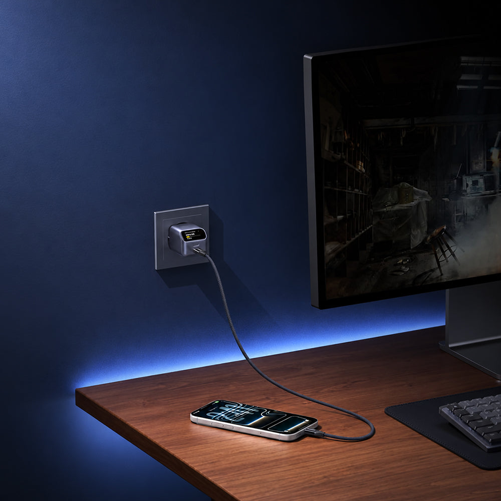 Ładowarka sieciowa UGREEN Nexode Pro X740 (25419B) z wyświetlaczem, 45 W, 3 A, 1 × USB-C, szara