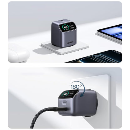 Ładowarka sieciowa UGREEN Nexode Pro X740 (25419B) z wyświetlaczem, 45 W, 3 A, 1 × USB-C, szara