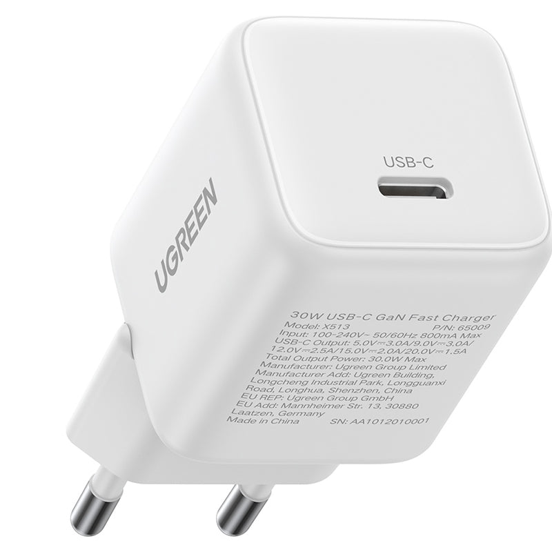 Ładowarka sieciowa UGREEN X513, 30W, 3A, 1 x USB-C, Biała