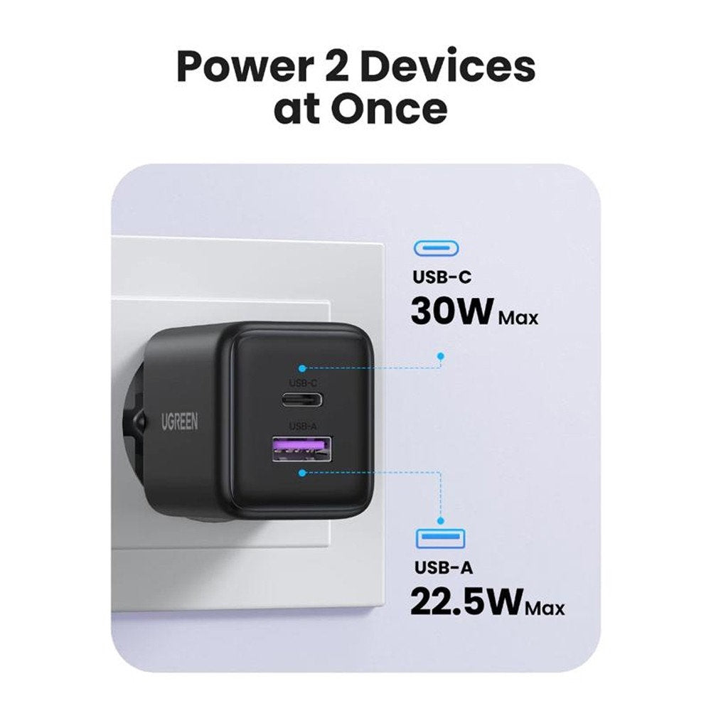 Ładowarka sieciowa UGREEN X516, 30W, 3A, 1 x USB-A - 1 x USB-C, Biała