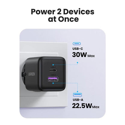 Ładowarka sieciowa UGREEN X516, 30W, 3A, 1 x USB-A - 1 x USB-C, Biała