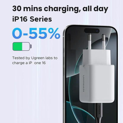 Ładowarka sieciowa UGREEN X516, 30W, 3A, 1 x USB-A - 1 x USB-C, Biała