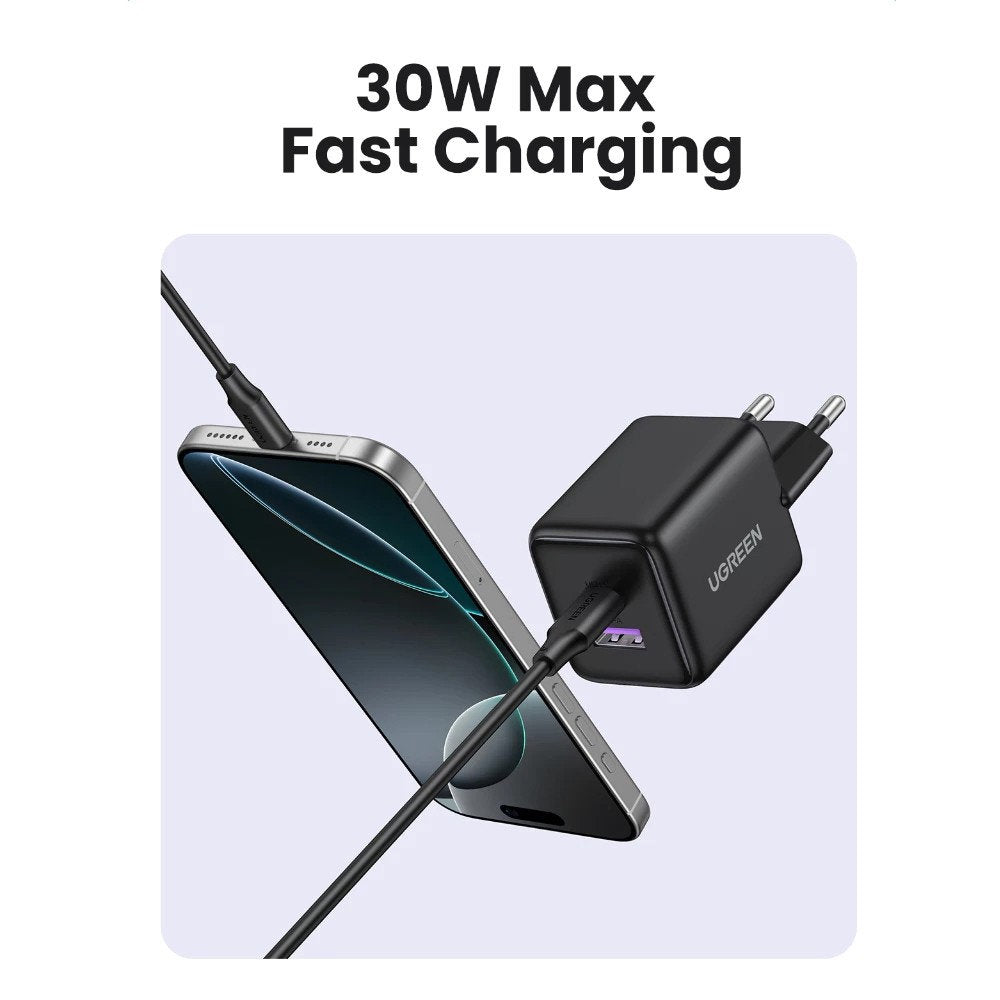 Ładowarka sieciowa UGREEN X516, 30W, 3A, 1 x USB-A - 1 x USB-C, Niebieska