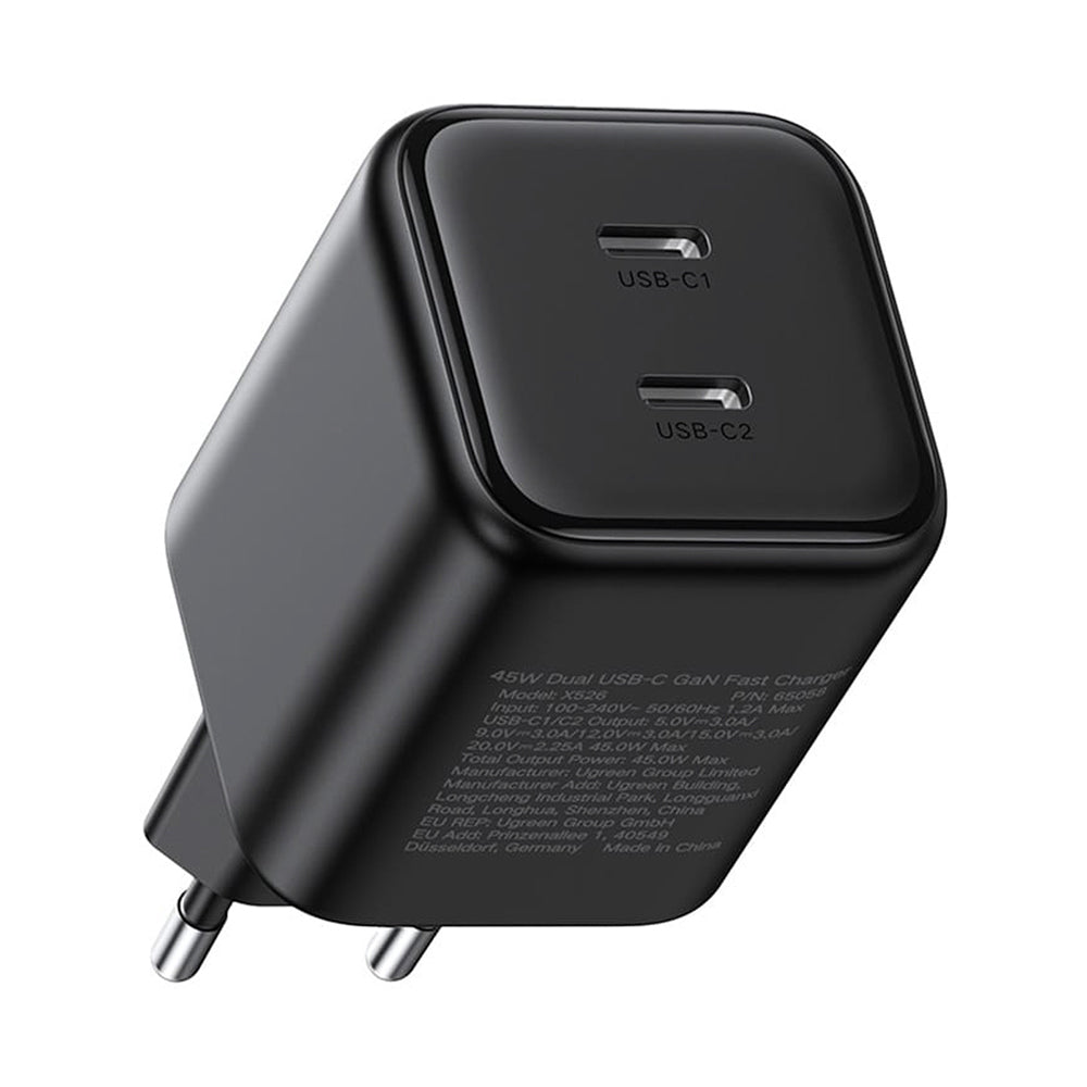 Ładowarka sieciowa UGREEN X526 (65058), 45W, 3A, 2 x USB-C, czarna