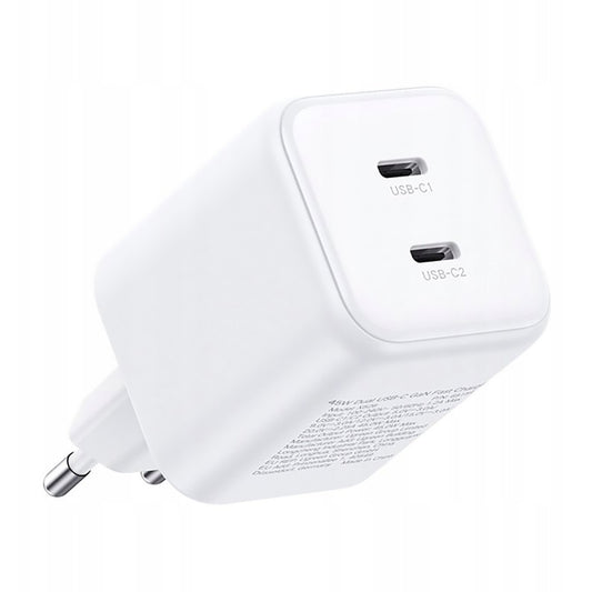 Ładowarka sieciowa UGREEN X526 (65154), 45W, 3A, 2 x USB-C, Biała