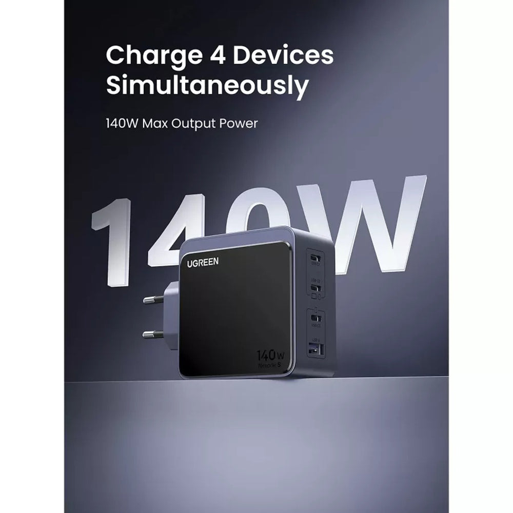 Ładowarka sieciowa UGREEN X570 Nexode S, 140W, 5A, 1 x USB-A - 3 x USB-C, Szara