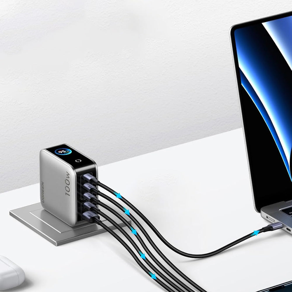 UGREEN X773 Network Charger (65620B), 100W, 1 x USB-A - 4 x USB-C, Gray