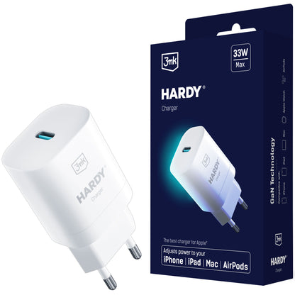 Ładowarka sieciowa 3MK Hardy GaN, 33W, 3A, 1 x USB-C, biała