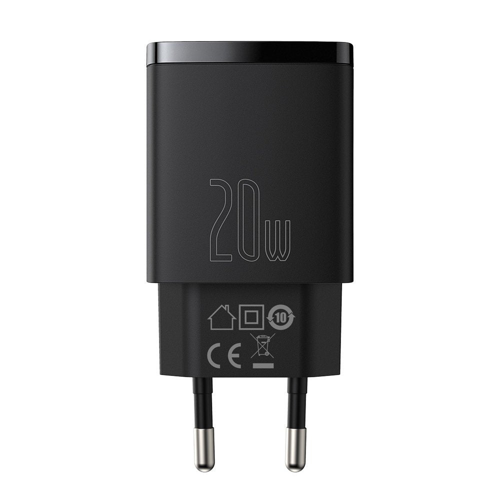 Baseus Kompaktowa ładowarka sieciowa, 20W, 3A, 1 x USB-A - 1 x USB-C, czarna CCXJ-B01