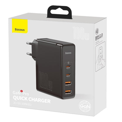 Ładowarka sieciowa Baseus GaN2 Pro, 100W, 5A, 2 x USB-A - 2 x USB-C, czarna CCGAN2P-L01