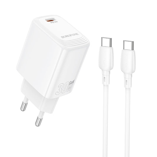 Ładowarka sieciowa z kablem USB-C Borofone BN28 Fuente, 30W, 3A, 1 x USB-C, Biała