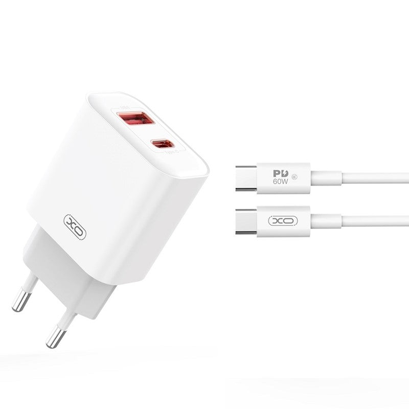 Ładowarka sieciowa z kablem USB-C XO Design CE12, 20W, 3A, 1 x USB-A - 1 x USB-C, biała