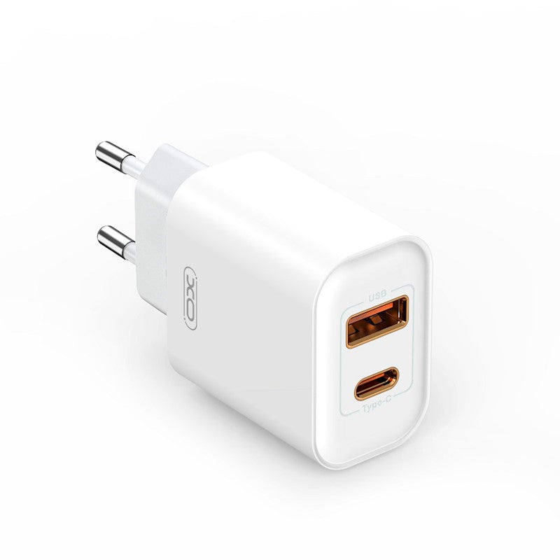 Ładowarka sieciowa z kablem USB-C XO Design CE12, 20W, 3A, 1 x USB-A - 1 x USB-C, biała