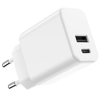 Ładowarka sieciowa Setty, 20W, 3A, 1 x USB-A - 1 x USB-C, biała