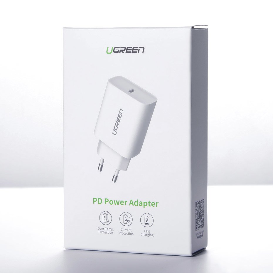 Ładowarka sieciowa UGREEN CD137, 18W, 3A, 1 x USB-C, Biała