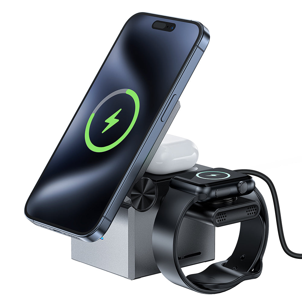 Ładowarka Sieciowa Bezprzewodowa Acefast E18 Rubik's Cube 3w1, 23W, 1.67A, Szara