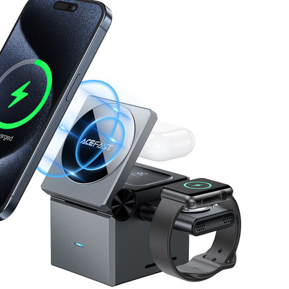 Ładowarka Sieciowa Bezprzewodowa Acefast E18 Rubik's Cube 3w1, 23W, 1.67A, Szara