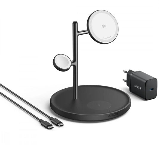 Ładowarka Sieciowa Bezprzewodowa Anker MagGo 3w1, 25W, 1.67A, Czarna B25M3311